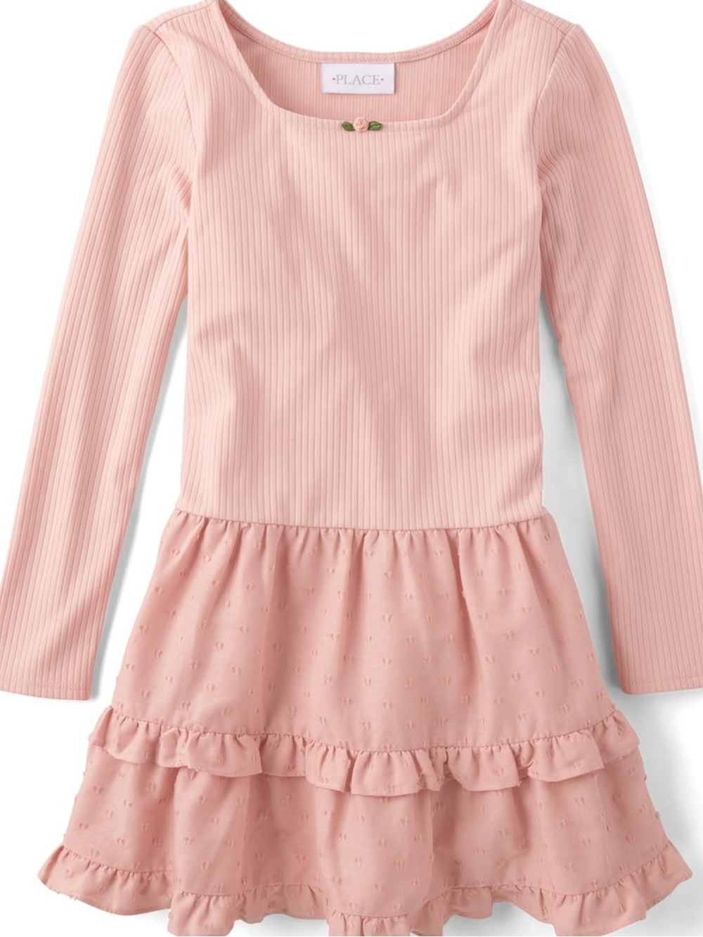 The CHILDREN'S PLACE Girls' Pink Long-Sleeve Ruffle Dress Top Size 7/8